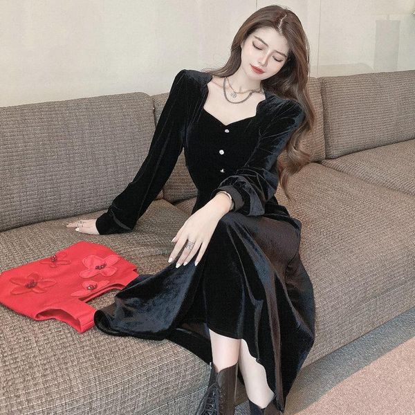 casual dresses autumn women black velvet empire square-cut collar long sleeve calf length one piece velour robe girls elegant dress, Black;gray
casual dresses autumn women black velvet empire square-cut collar long sleeve calf length one piece velour robe girls elegant dress, Black;gray