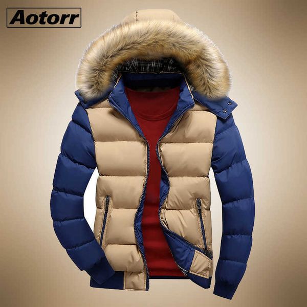 men down parkas winter warm fleece jacket 9 color fashion fur hood hat detachable men outerwear casual mens coats thick hoodies 210927, Black