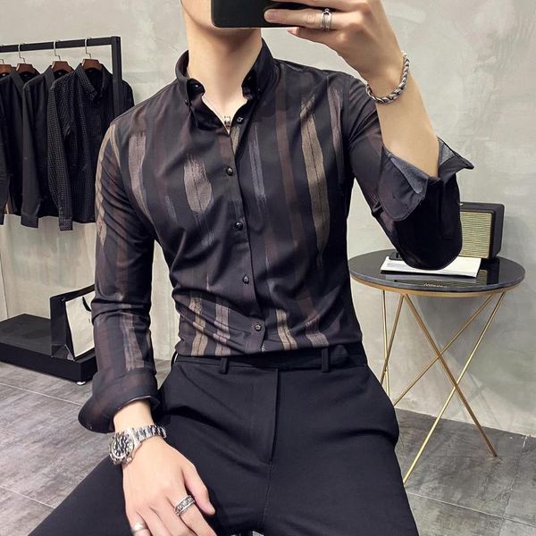 men's casual shirts luxury business men shirt brand fashion long sleeve all match slim fit striped formal wear blouse homme, White;black
men's casual shirts luxury business men shirt brand fashion long sleeve all match slim fit striped formal wear blouse homme, White;black