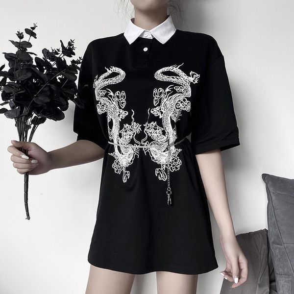 women chinese dargon gothic shirt short sleeve loose long shirt black blouse female turn up collar shirts blouse t2g, White
women chinese dargon gothic shirt short sleeve loose long shirt black blouse female turn up collar shirts blouse t2g, White