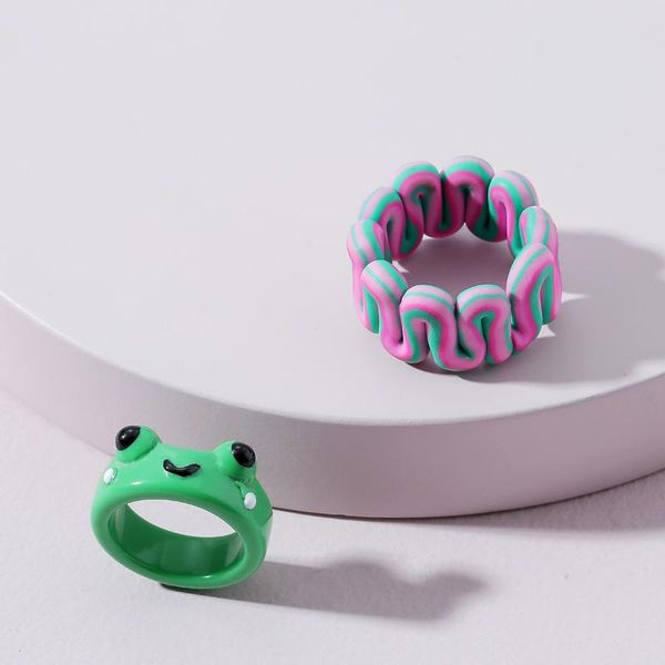cluster rings 2pcs/set cartoon cute frog resin soft pottery fashion irregular round twist wave for girls women party jewelry, Golden;silver
cluster rings 2pcs/set cartoon cute frog resin soft pottery fashion irregular round twist wave for girls women party jewelry, Golden;silver