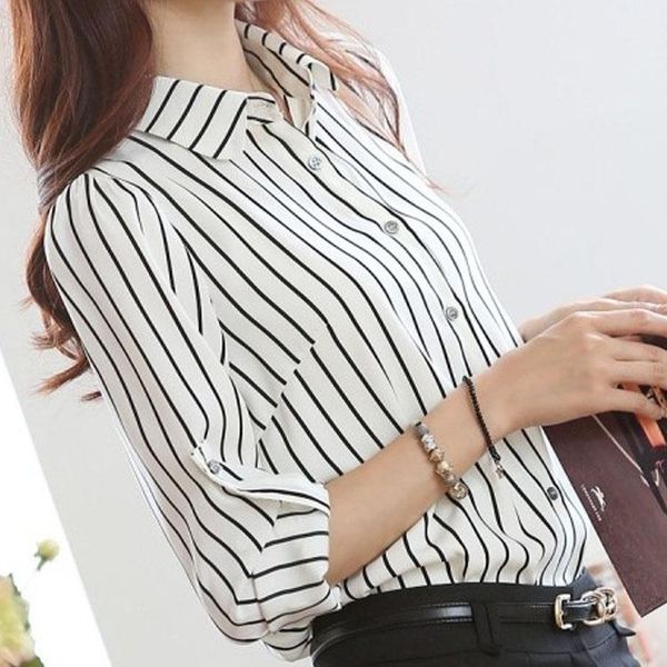 women's blouses & shirts blusas femininas 2021 spring women long sleeve office lady elegant striped chiffon plus size, White
women's blouses & shirts blusas femininas 2021 spring women long sleeve office lady elegant striped chiffon plus size, White