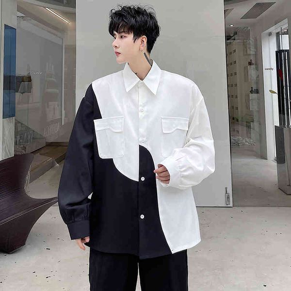 men's casual shirts men japan harajuku style black white splice double pocket loose long sleeve man niche fashion party shirt 7trj, White;black
men's casual shirts men japan harajuku style black white splice double pocket loose long sleeve man niche fashion party shirt 7trj, White;black