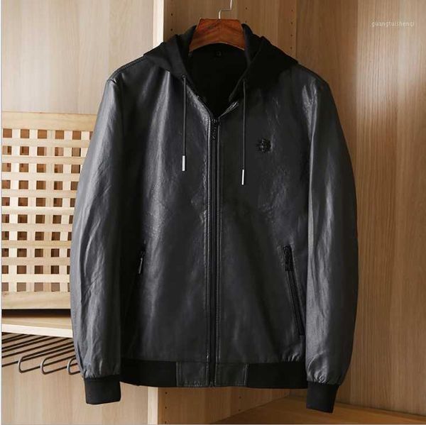 men's leather hooded jacket removable cap stitching coat autumn and winter slim fit trend motorcycle clothing s0233 fur & faux, Black
men's leather hooded jacket removable cap stitching coat autumn and winter slim fit trend motorcycle clothing s0233 fur & faux, Black