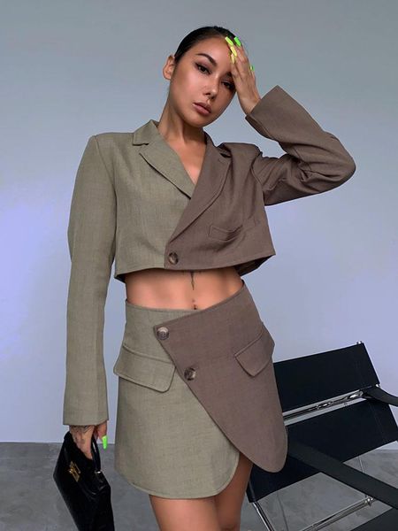 women's jackets woman one button blazer stitching high waist mini skirt suit s m, Black;brown
women's jackets woman one button blazer stitching high waist mini skirt suit s m, Black;brown