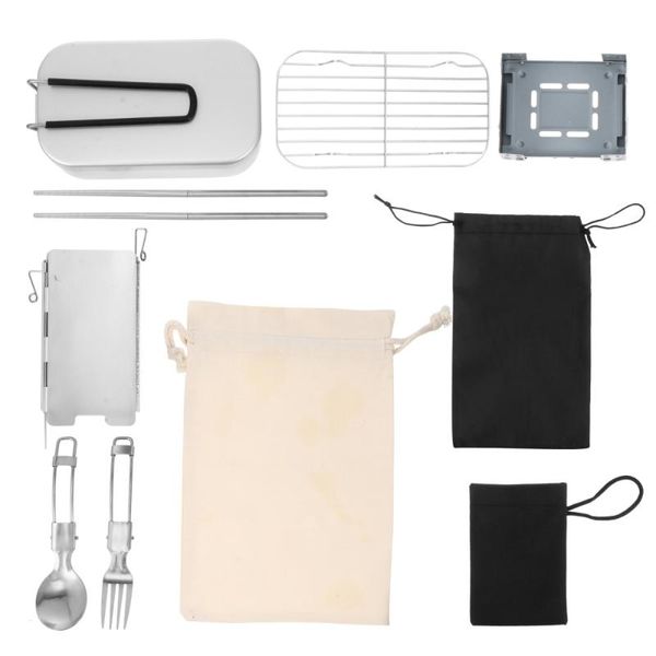 storage bags 1 set camping cookware kit aluminum bento box folding stove utensils steam rack