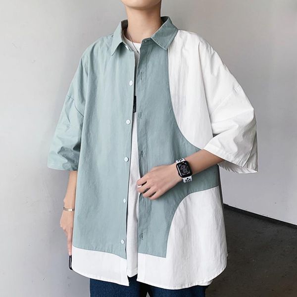 men's casual shirts 2021 summer men short sleeve harajuku mens patchwork streetwear dress, White;black
men's casual shirts 2021 summer men short sleeve harajuku mens patchwork streetwear dress, White;black