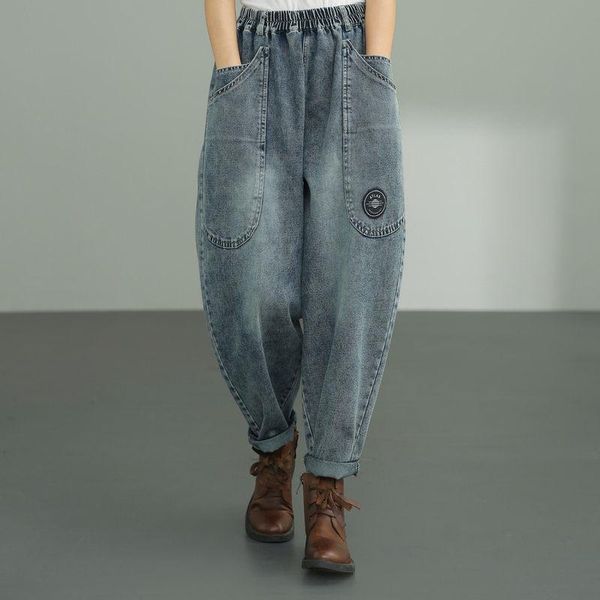 women's jeans 2021 arrival autumn women cotton denim ankle-length pants elastic waist casual loose pocket patchwork harem w686, Blue
women's jeans 2021 arrival autumn women cotton denim ankle-length pants elastic waist casual loose pocket patchwork harem w686, Blue
