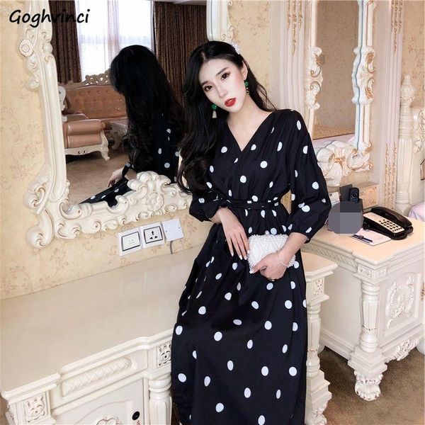 long sleeve dress women dot printing chiffon v-neck elegant dresses female side-slit chic ins fashion designer defined waist new, Black;gray
long sleeve dress women dot printing chiffon v-neck elegant dresses female side-slit chic ins fashion designer defined waist new, Black;gray