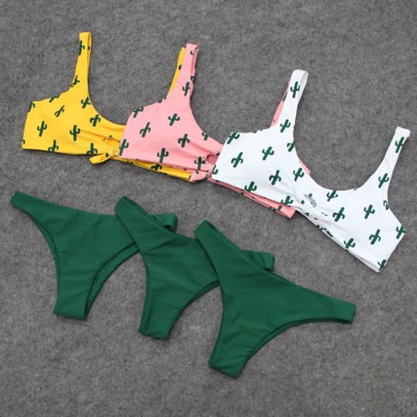 women's swimwear cactus print bikini set tie front 2021 solid women sport swimsuit female push up swimming suit beachwear, White;black
women's swimwear cactus print bikini set tie front 2021 solid women sport swimsuit female push up swimming suit beachwear, White;black