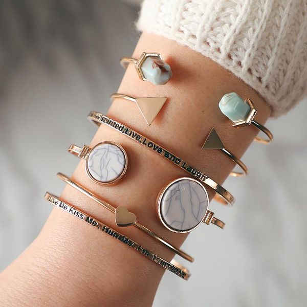 charm bracelets 6pcs set antique letter heart triangle open bangles set for women gold circle stone adjustable jewelry, Golden;silver
charm bracelets 6pcs set antique letter heart triangle open bangles set for women gold circle stone adjustable jewelry, Golden;silver