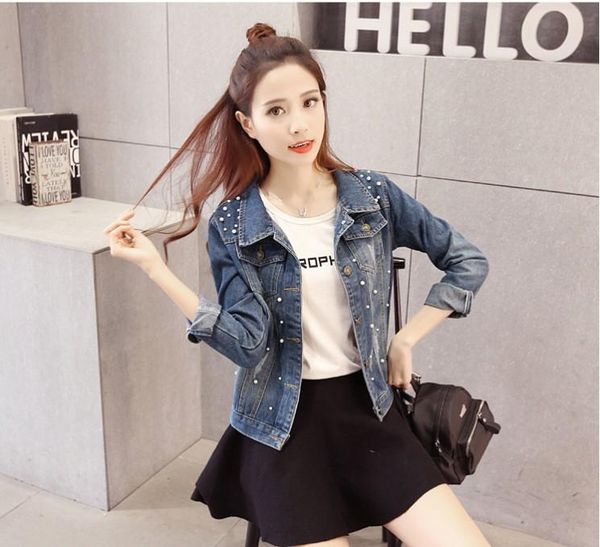 thin nail 2021 spring and autumn bead denim new european and american slim versatile fashionable coat woman, Black;brown
thin nail 2021 spring and autumn bead denim new european and american slim versatile fashionable coat woman, Black;brown