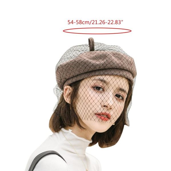 berets women vintage solid color beret cap with mesh veil winter british beanie hat lx9e, Blue;gray
berets women vintage solid color beret cap with mesh veil winter british beanie hat lx9e, Blue;gray
