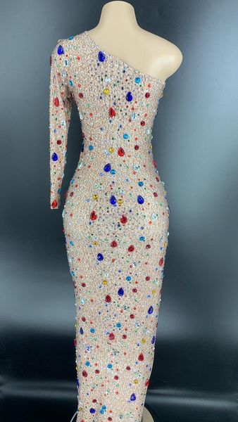 nightclub sparkly multi-color glass rhinestones long dress womens birthday celebrate outfit one sleeve dancer dresses, Black;red
nightclub sparkly multi-color glass rhinestones long dress womens birthday celebrate outfit one sleeve dancer dresses, Black;red