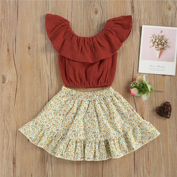 clothing sets 2pcs toddler girls summer outfits sleeveless solid color ruffle crop + floral skirt set, White
clothing sets 2pcs toddler girls summer outfits sleeveless solid color ruffle crop + floral skirt set, White