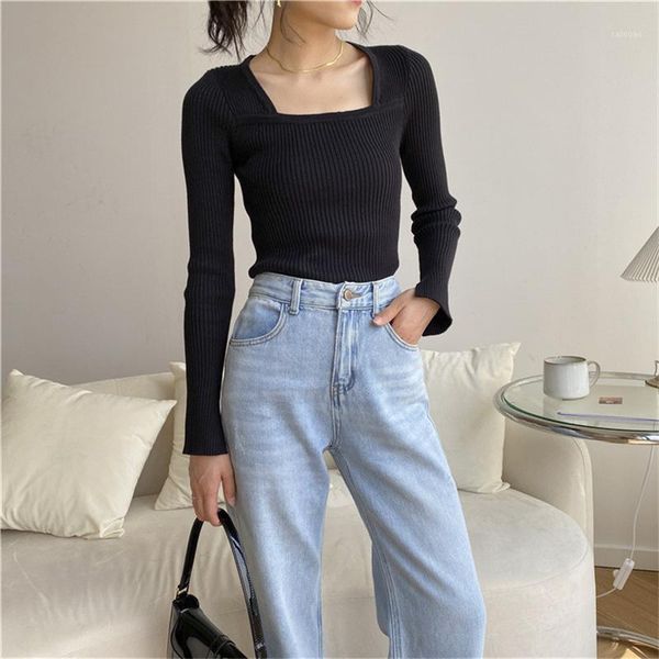 korean square collar long sleeve solid sweater pullovers 2021 casual back hole women jumper knitted pull femme bodycon women's swea, White;black
korean square collar long sleeve solid sweater pullovers 2021 casual back hole women jumper knitted pull femme bodycon women's swea, White;black