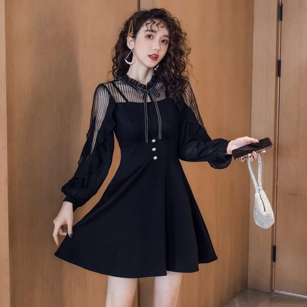 casual dresses spring and summer style vintage high waist dress retro temperament mesh paneled, Black;gray
casual dresses spring and summer style vintage high waist dress retro temperament mesh paneled, Black;gray