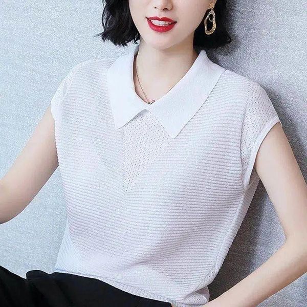 women's t-shirt turn-down collar short-sleeved ice silk sweater 2021 fashion knitted summer tees loose and simple solid, White
women's t-shirt turn-down collar short-sleeved ice silk sweater 2021 fashion knitted summer tees loose and simple solid, White
