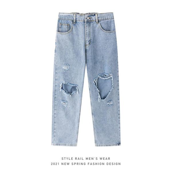 men's jeans gothic ripped hole for mens 2021 fashion japanese casual clothes teen straight leg denim pants vintage hip hop streetwear, Blue
men's jeans gothic ripped hole for mens 2021 fashion japanese casual clothes teen straight leg denim pants vintage hip hop streetwear, Blue