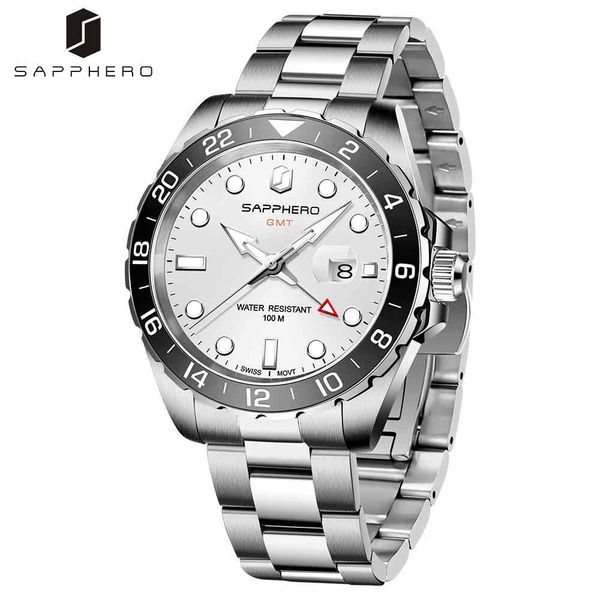 sapphero mens watch swiss quartz movement 100m waterproof stainless steel strap stylish advanced clock gmt watches reloj hombre, Silver
sapphero mens watch swiss quartz movement 100m waterproof stainless steel strap stylish advanced clock gmt watches reloj hombre, Silver
