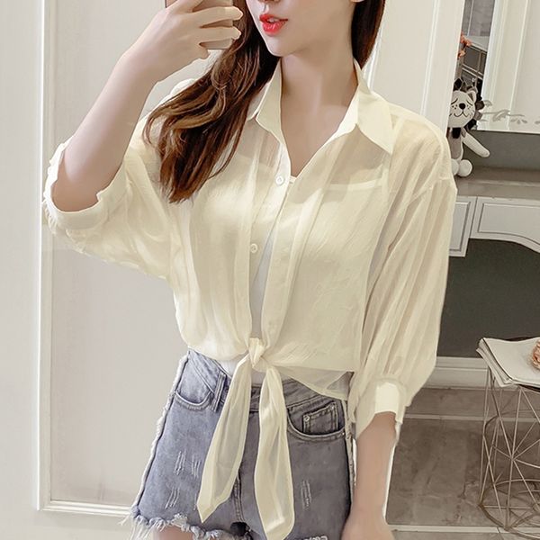 new 2021 summer half sleeve buttoned up shirt loose casual blouse chiffon shirts tied waist elegant blouses for women, White
new 2021 summer half sleeve buttoned up shirt loose casual blouse chiffon shirts tied waist elegant blouses for women, White