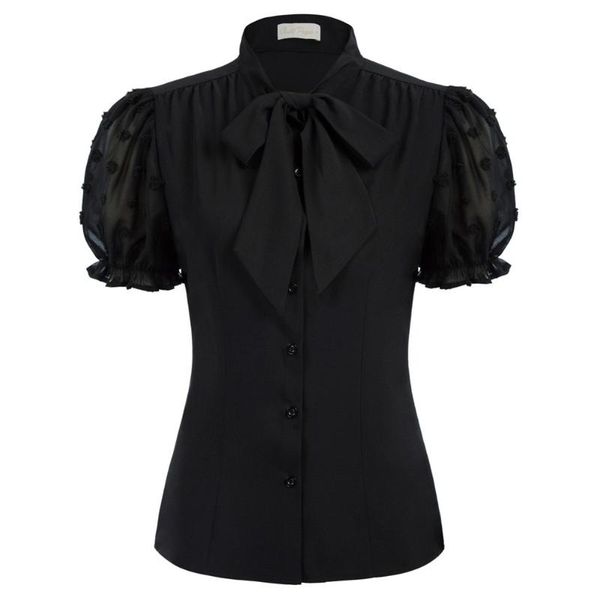women's blouses & shirts fashion summer ladies vintage women bow-knot decorated short sleeve stand collar solid elegant slim party off, White
women's blouses & shirts fashion summer ladies vintage women bow-knot decorated short sleeve stand collar solid elegant slim party off, White