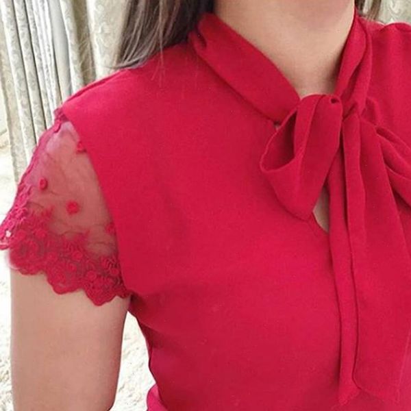 women summer work office lace bow tie short sleeve chiffon shirt blouse feminine blusas mujer 2021 arrival casual tee, White
women summer work office lace bow tie short sleeve chiffon shirt blouse feminine blusas mujer 2021 arrival casual tee, White