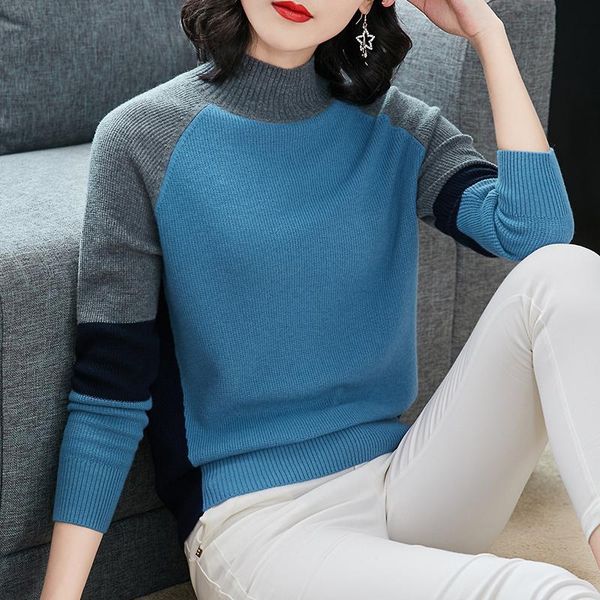 women's sweaters mock neck knitted 2021 arrival patchwork autumn winter pullover basic shirts women casual spring, White;black
women's sweaters mock neck knitted 2021 arrival patchwork autumn winter pullover basic shirts women casual spring, White;black