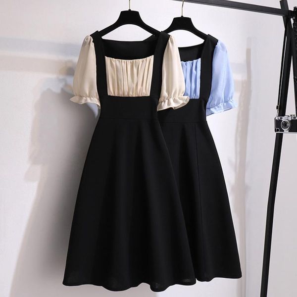 plus size dresses oversized summer women's french dress fashion korean a-line stitching square collar lotus leaf sleeve female, Black
plus size dresses oversized summer women's french dress fashion korean a-line stitching square collar lotus leaf sleeve female, Black