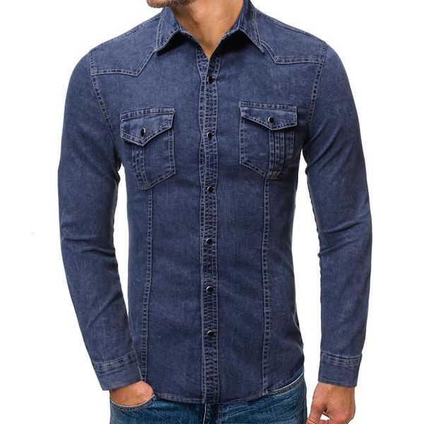 men's casual shirts european american style slim denim shirt long-sleeved single-breasted pocket tooling stretch boutique, White;black
men's casual shirts european american style slim denim shirt long-sleeved single-breasted pocket tooling stretch boutique, White;black