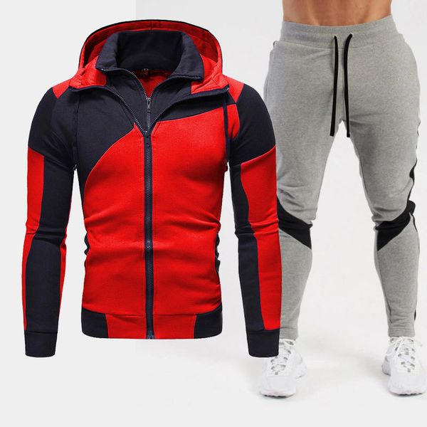 2021 new spring autumn tracksuit set men's personalized color matching double-layer zipper hooded cardigan slim hoodies suit, Gray
2021 new spring autumn tracksuit set men's personalized color matching double-layer zipper hooded cardigan slim hoodies suit, Gray