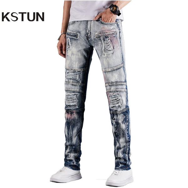 men's jeans moto & biker men feaded distressed male vintage slim fit stretch hip hop ripped pants patchwork destroyed trousers, Blue
men's jeans moto & biker men feaded distressed male vintage slim fit stretch hip hop ripped pants patchwork destroyed trousers, Blue
