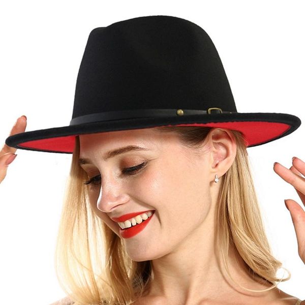 stingy brim hats black red patchwork wool felt jazz hat belt buckle decor women wide cowboy cap sunhat, Blue;gray
stingy brim hats black red patchwork wool felt jazz hat belt buckle decor women wide cowboy cap sunhat, Blue;gray