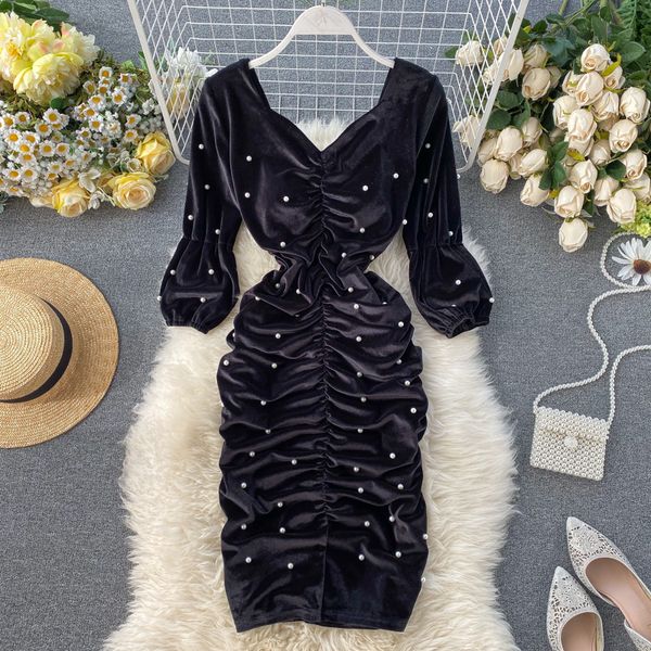 2021 new french retro court style autumn and winter high-end veet beading solid pleated v neck es for women y8ye, Black;gray
2021 new french retro court style autumn and winter high-end veet beading solid pleated v neck es for women y8ye, Black;gray
