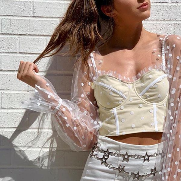 long sleeve mesh fashion casual polka dots womens blouses long sleeve 2021 autumn blouse women, White
long sleeve mesh fashion casual polka dots womens blouses long sleeve 2021 autumn blouse women, White