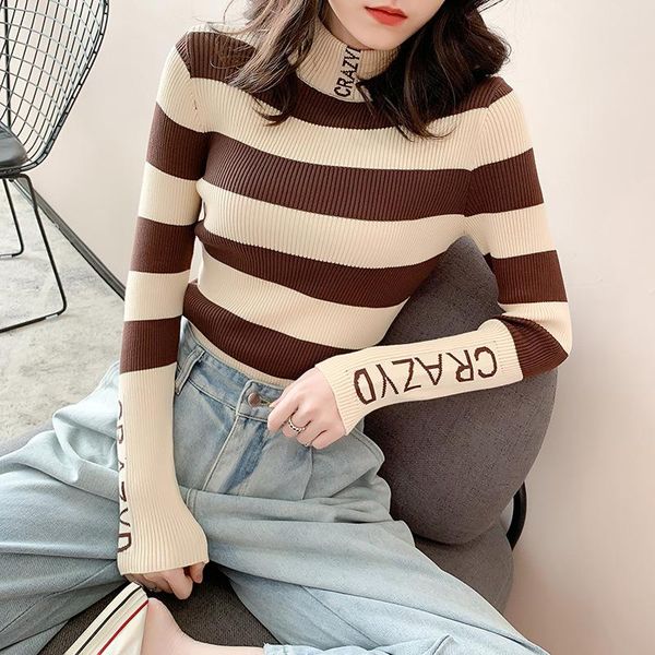 women's sweaters 2021 autumn and winter bottoming shirt women wear black white striped knit fashionable slim slimming, White;black
women's sweaters 2021 autumn and winter bottoming shirt women wear black white striped knit fashionable slim slimming, White;black