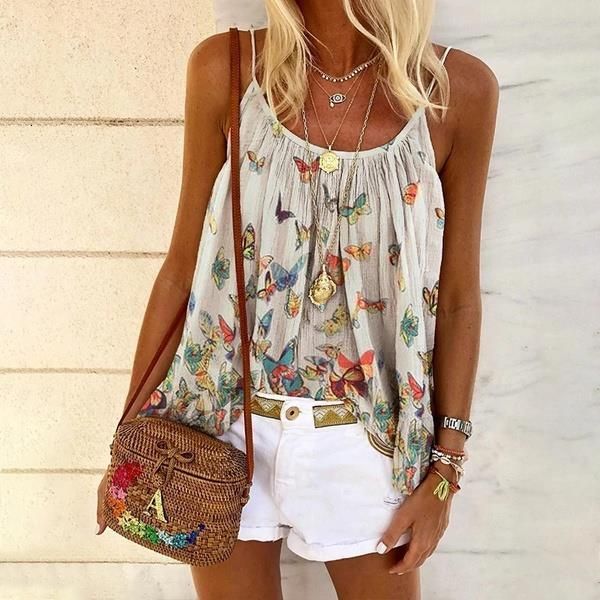new summer fashion women camis t shirt butterfly print sling large size loose beach t shirt ladies plus size, White
new summer fashion women camis t shirt butterfly print sling large size loose beach t shirt ladies plus size, White