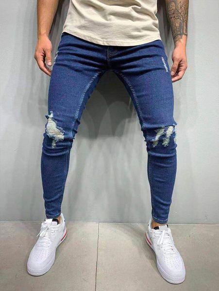 men ripped slant pockets skinny jeans q0kd#, Blue