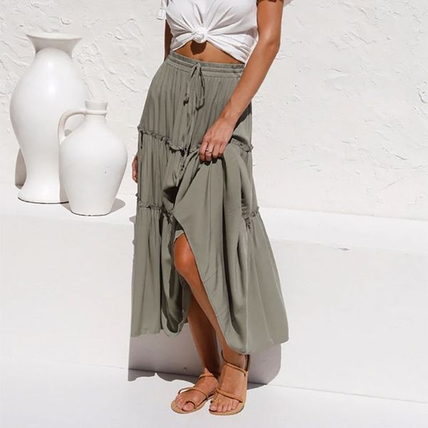 skirts summer bohemian long ladies drawstring pleated ruffles high waist casual beach style solid color women clothes 66jg, Black
skirts summer bohemian long ladies drawstring pleated ruffles high waist casual beach style solid color women clothes 66jg, Black