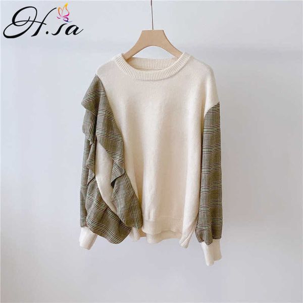 h.sa korean fashion sweaters and jumpers oneck ruffles sleeve patchwork pull sweaters casual streetwear knit out 210716, White;black
h.sa korean fashion sweaters and jumpers oneck ruffles sleeve patchwork pull sweaters casual streetwear knit out 210716, White;black
