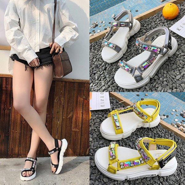 sandals shoes all-match magic sticker muffin trendy female thick bottom, Black