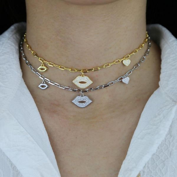 pendant necklaces 2021 love kiss drip cz mouth micro pave 5a cubic zirconia safety pin open link chain choker necklace women jewelry, Silver
pendant necklaces 2021 love kiss drip cz mouth micro pave 5a cubic zirconia safety pin open link chain choker necklace women jewelry, Silver