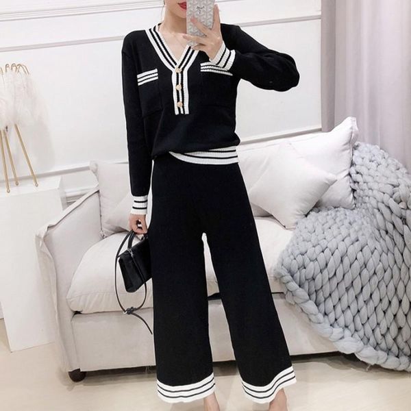 women's two piece pants fall winter korean long sleeve v neck knitted pullover sweaters + elastic waist wide leg trousers pieces set, White
women's two piece pants fall winter korean long sleeve v neck knitted pullover sweaters + elastic waist wide leg trousers pieces set, White