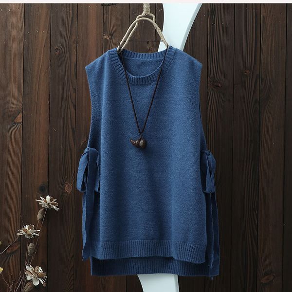 new style literary round neck solid color knitted waistcoat womens vest with wide loose pullover waistcoat with slits, Black
new style literary round neck solid color knitted waistcoat womens vest with wide loose pullover waistcoat with slits, Black