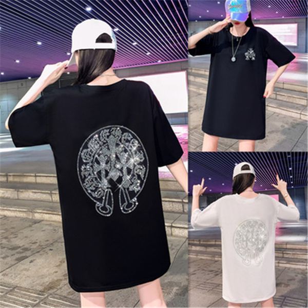 heavy industry drill cross tide brand large t-shirt women's short mid long summer new loose half sleeve to, White
heavy industry drill cross tide brand large t-shirt women's short mid long summer new loose half sleeve to, White