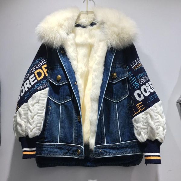 women's jackets 2021 winter knitted split sleeve hair collar cowboy coat thickened inner jacket, Black;brown 
women's jackets 2021 winter knitted split sleeve hair collar cowboy coat thickened inner jacket, Black;brown