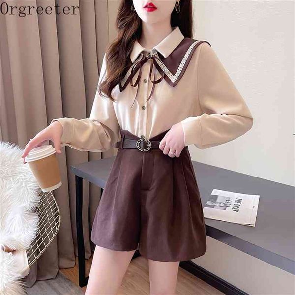 preppy style shirt shorts female suits spring sailor collar shawl chiffon + high waist wide-leg 2 piece set with belt 210602, White
preppy style shirt shorts female suits spring sailor collar shawl chiffon + high waist wide-leg 2 piece set with belt 210602, White