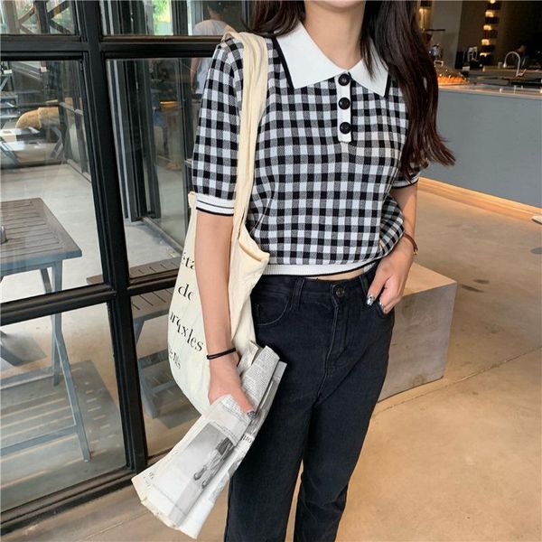 women's t-shirt women small summer dress short-sleeved knitted bottoming shirt wild slim plaid short top, White
women's t-shirt women small summer dress short-sleeved knitted bottoming shirt wild slim plaid short top, White