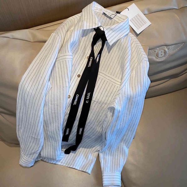 21 autumn brand contrast color stripe embroidery ribbon lapel women's fashion loose shirt, White
21 autumn brand contrast color stripe embroidery ribbon lapel women's fashion loose shirt, White