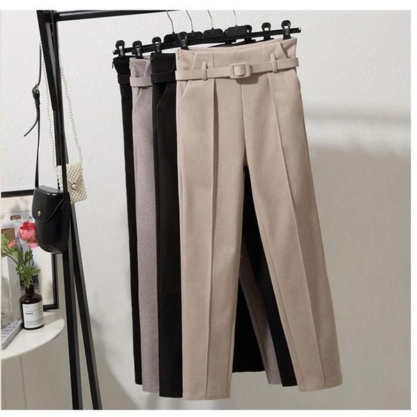 women's pants & capris winter woolen women white with belt higt waist harem solid korean style official loose trousers, Black;white
women's pants & capris winter woolen women white with belt higt waist harem solid korean style official loose trousers, Black;white